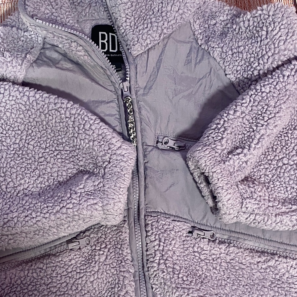 BDG Sherpa Fleece Jacket Small Gray Zip Up - Picture 8 of 11
